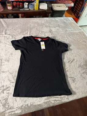 Tommy Hilfiger Sport Women's Ribbed Slim Fit Logo Flag T-Shirt Black Size M